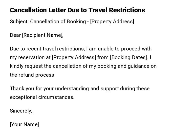 Cancellation Letter Due to Travel Restrictions Cancellation Letter Due to Travel Restrictions