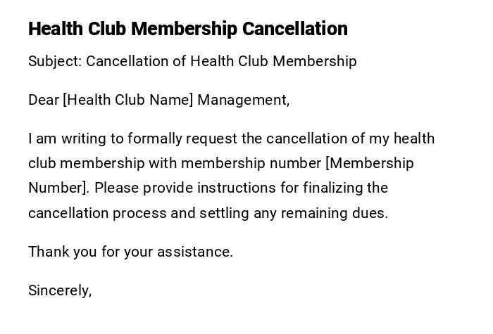 Health Club Membership Cancellation