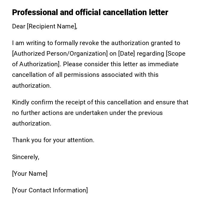 Professional and official cancellation letter