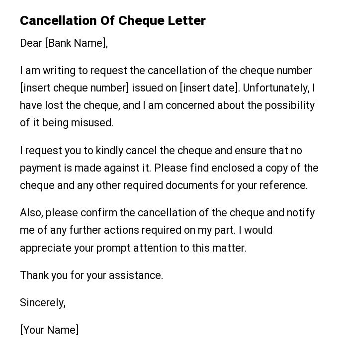 Cancellation Of Cheque Letter