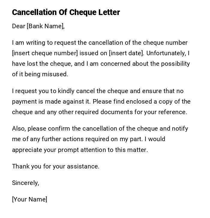 Cancellation Of Cheque Letter