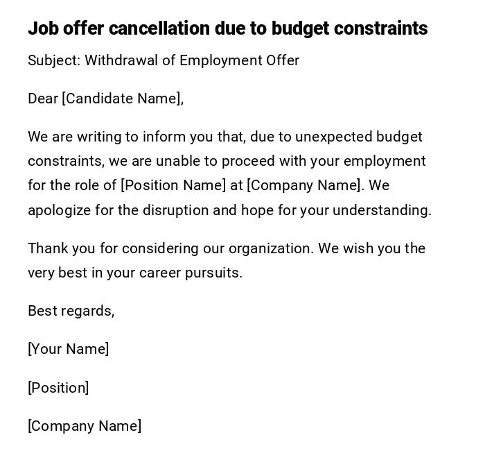 Job offer cancellation due to budget constraints
