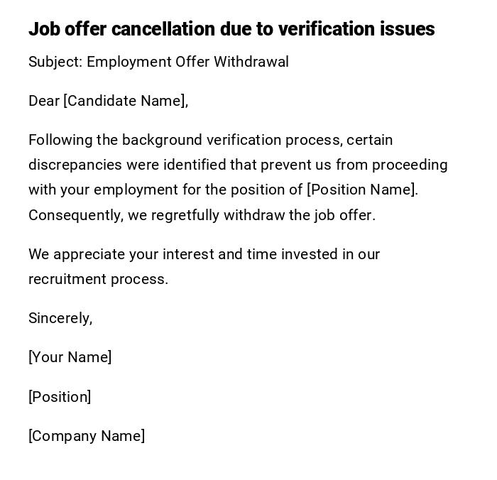 Job offer cancellation due to verification issues