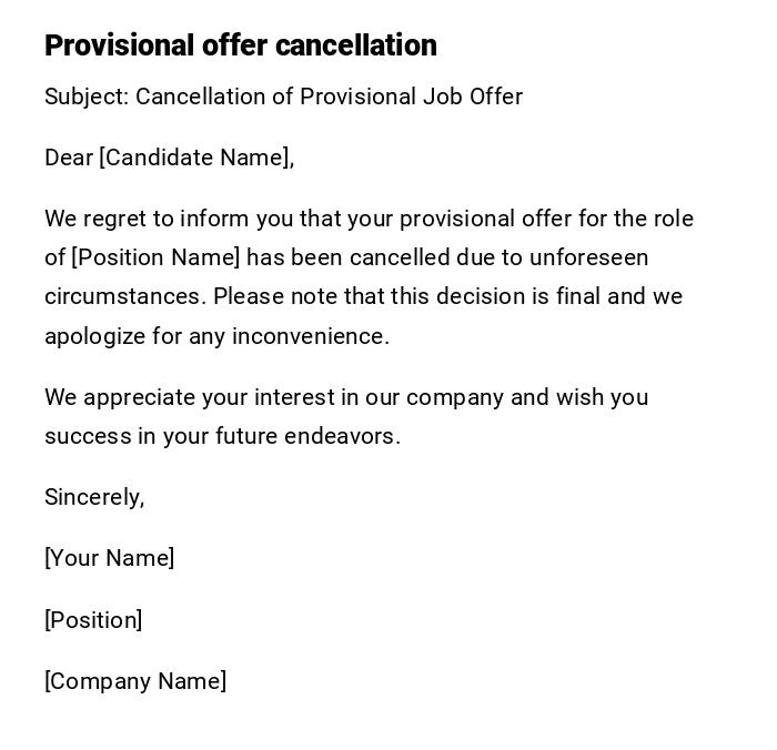 Provisional offer cancellation