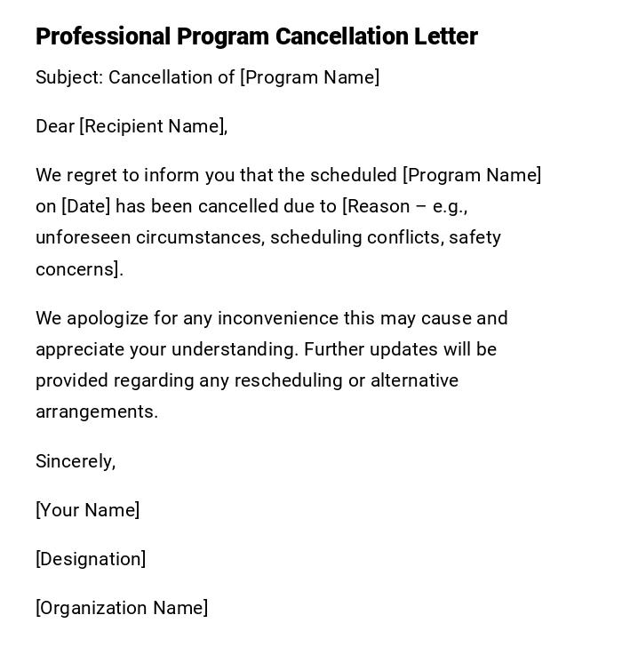 Professional Program Cancellation Letter