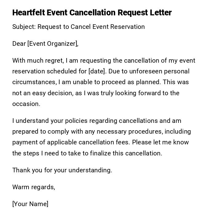 Heartfelt Event Cancellation Request Letter Heartfelt Event Cancellation Request Letter