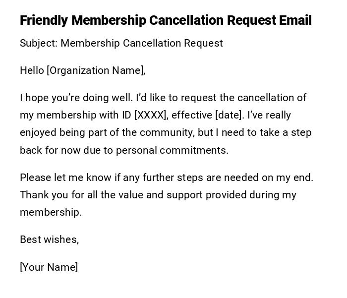 Friendly Membership Cancellation Request Email Friendly Membership Cancellation Request Email