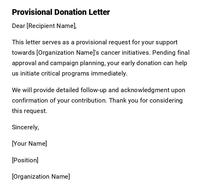 Provisional Donation Letter Provisional Donation Letter