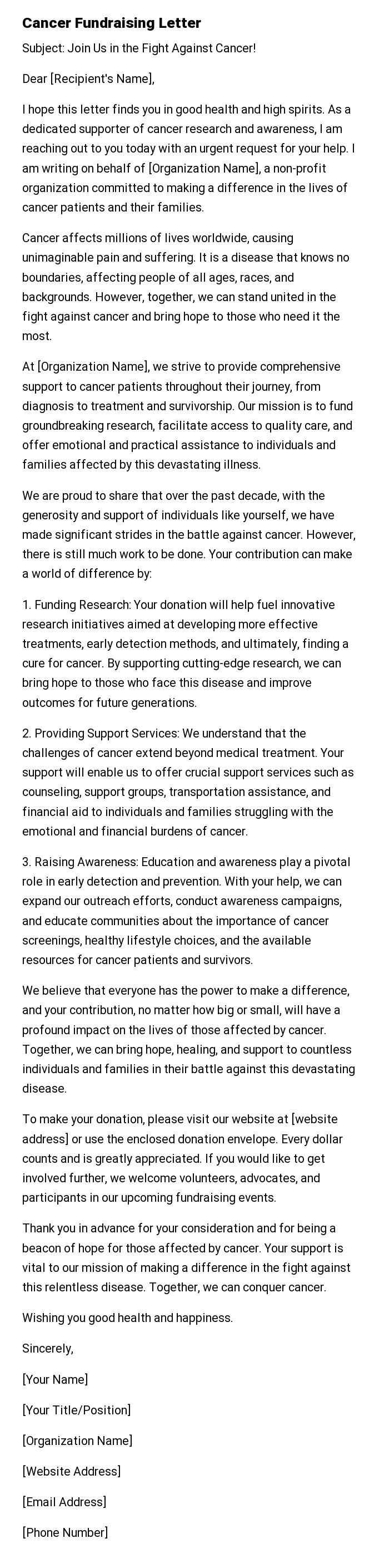 Cancer Fundraising Letter