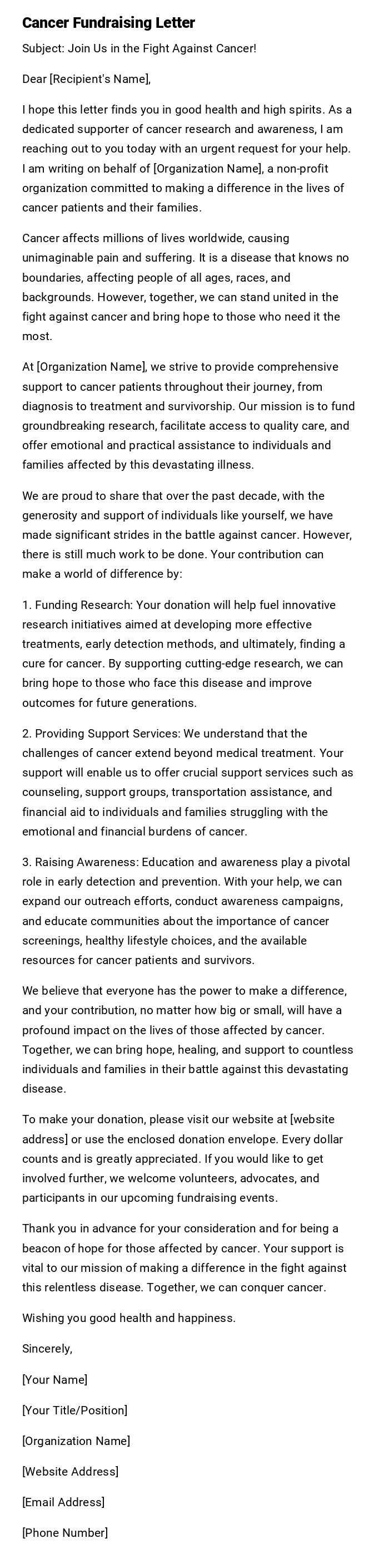 Cancer Fundraising Letter