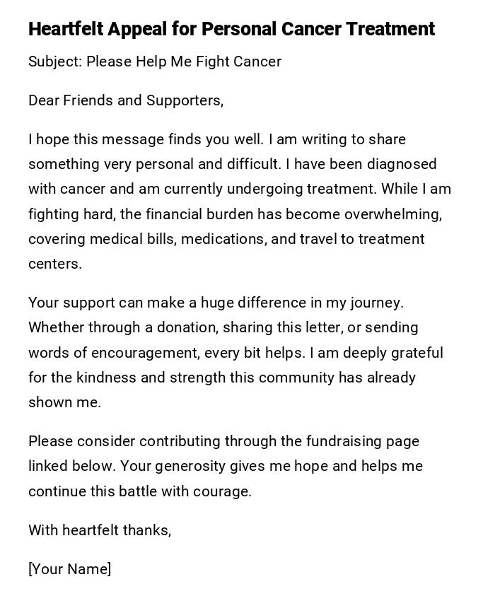 Heartfelt Appeal for Personal Cancer Treatment