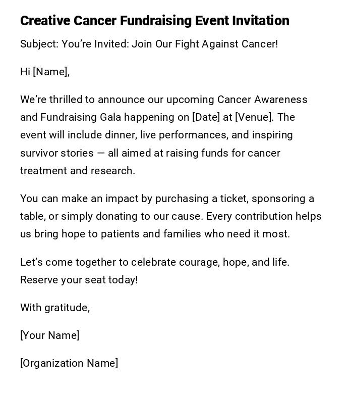 Creative Cancer Fundraising Event Invitation