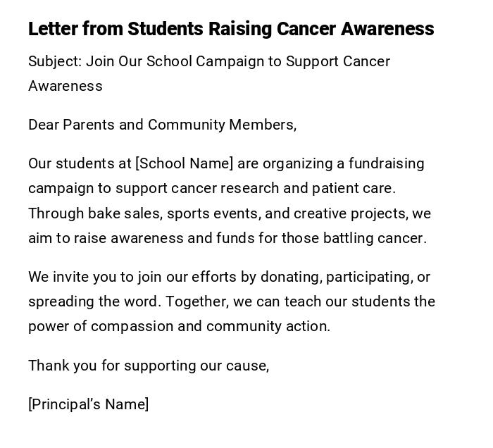 Letter from Students Raising Cancer Awareness