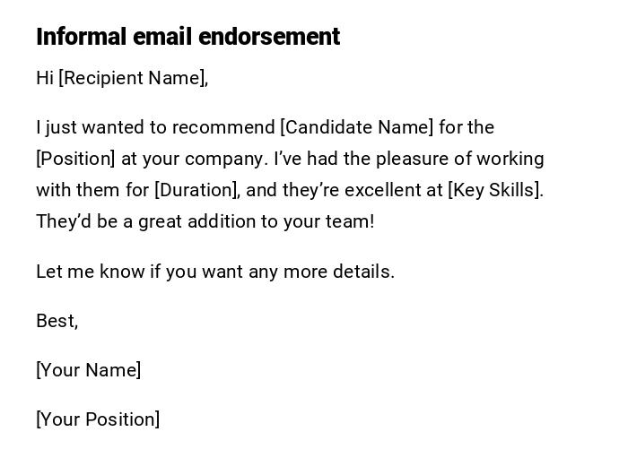 Informal email endorsement Informal email endorsement