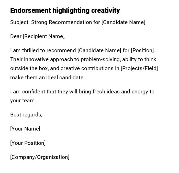 Endorsement highlighting creativity Endorsement highlighting creativity