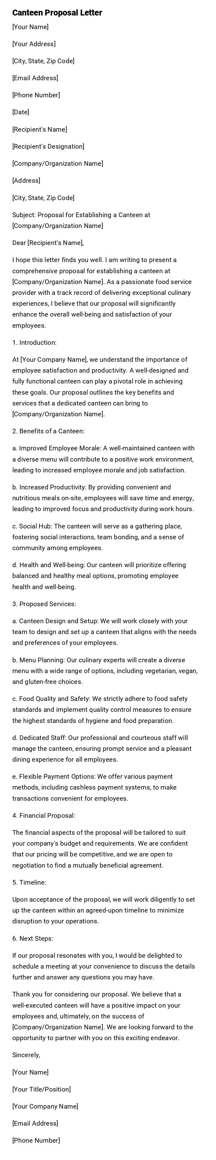 Canteen Proposal Letter Canteen Proposal Letter
