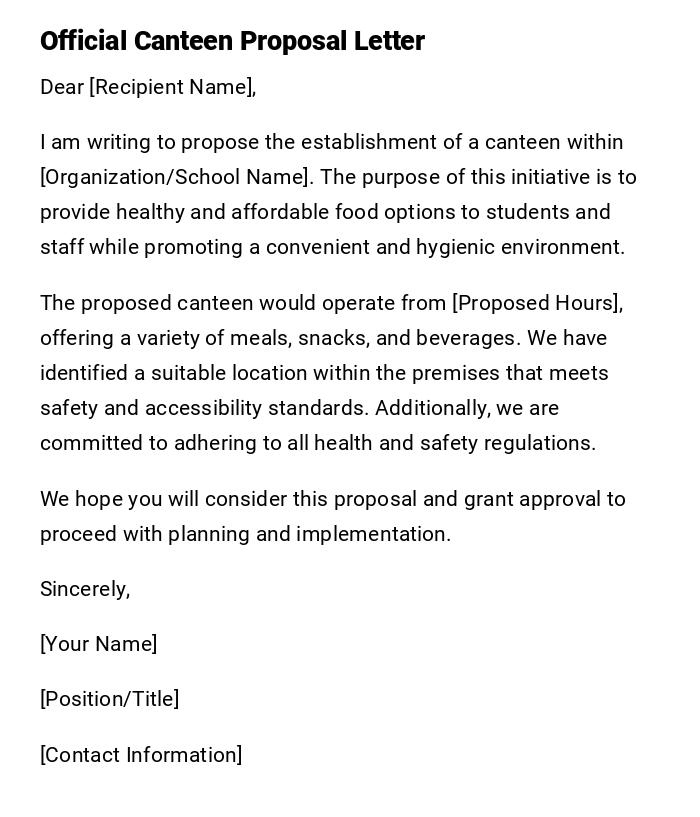 Official Canteen Proposal Letter Official Canteen Proposal Letter