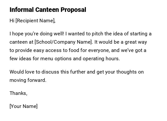 Informal Canteen Proposal Informal Canteen Proposal