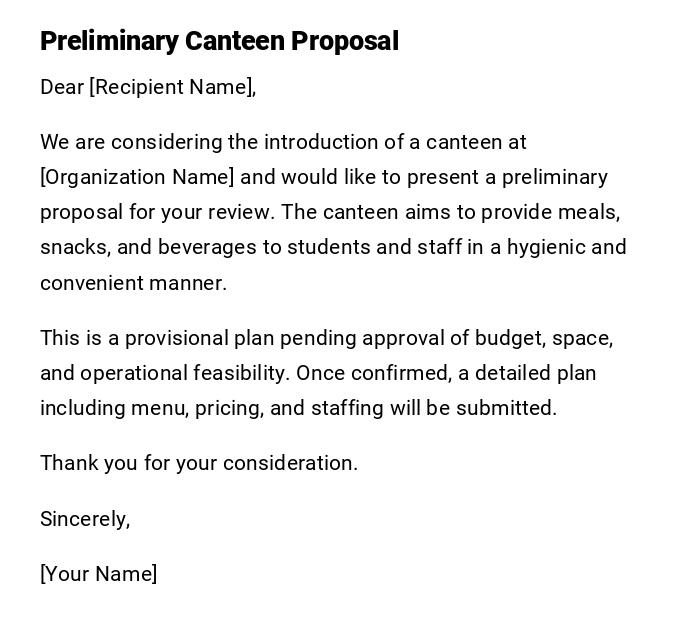Preliminary Canteen Proposal Preliminary Canteen Proposal
