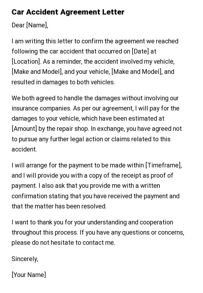 Car Accident Agreement Letter