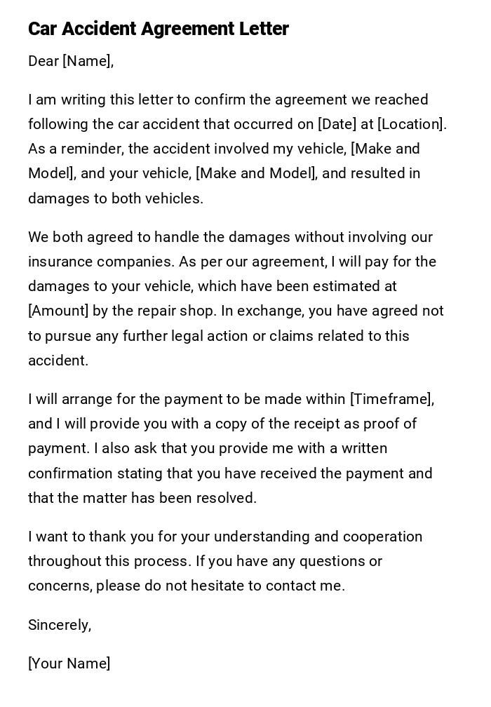 Car Accident Agreement Letter