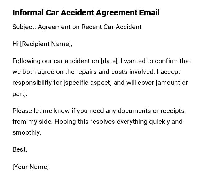 Informal Car Accident Agreement Email