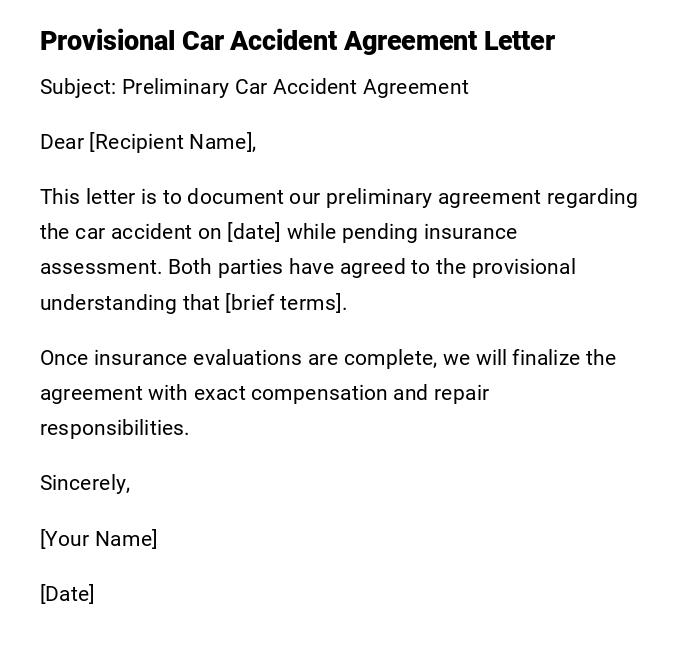 Provisional Car Accident Agreement Letter
