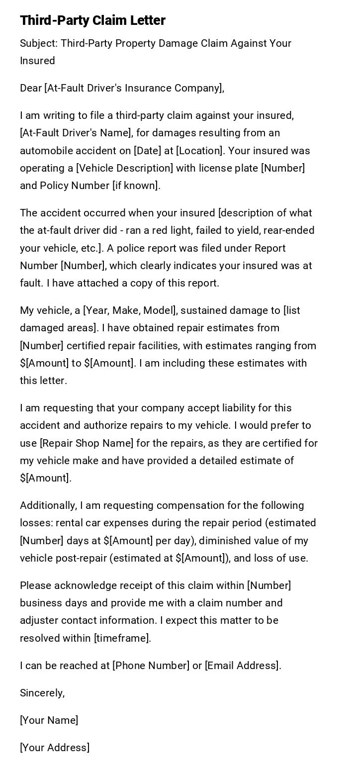 Third-Party Claim Letter