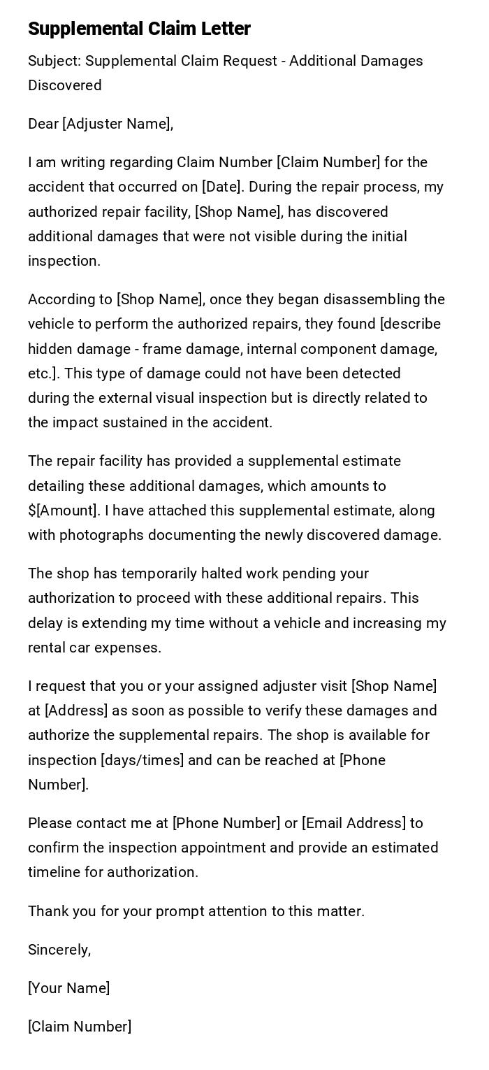 Supplemental Claim Letter