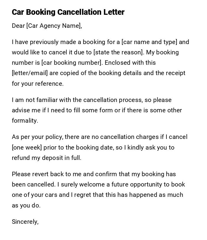 Car Booking Cancellation Letter