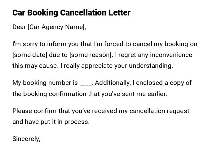 Car Booking Cancellation Letter