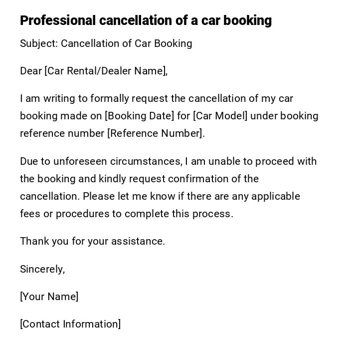 Professional cancellation of a car booking