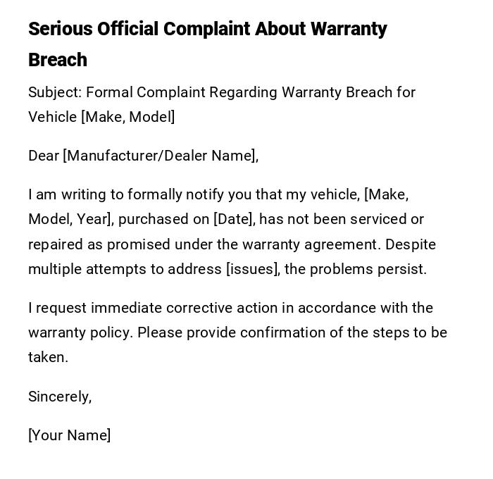 Serious Official Complaint About Warranty Breach