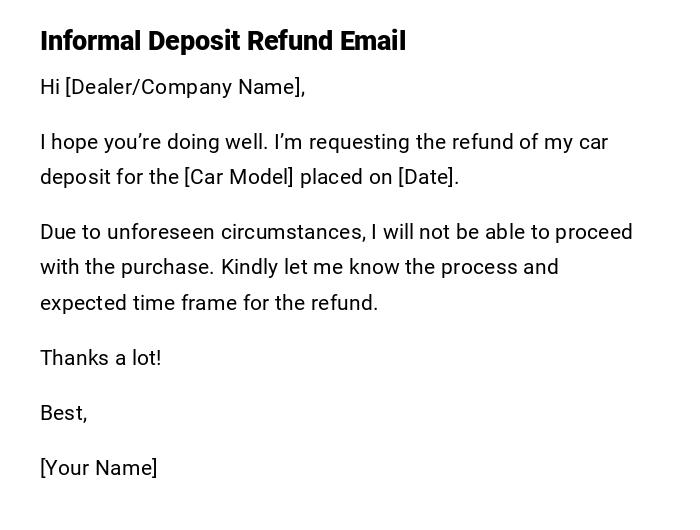Informal Deposit Refund Email Informal Deposit Refund Email