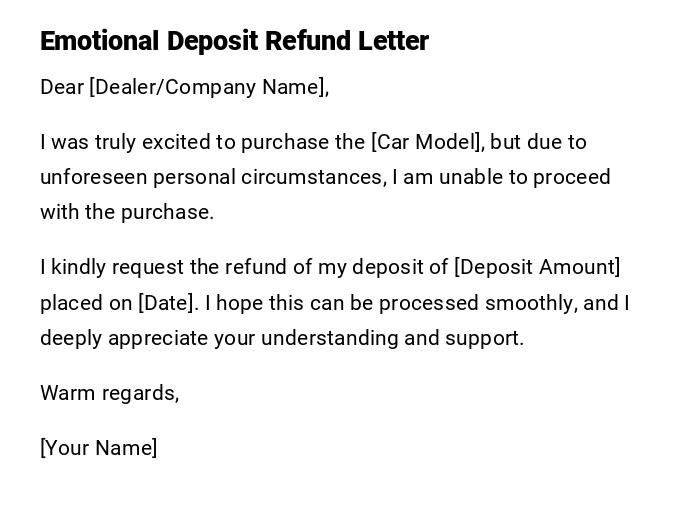 Emotional Deposit Refund Letter Emotional Deposit Refund Letter