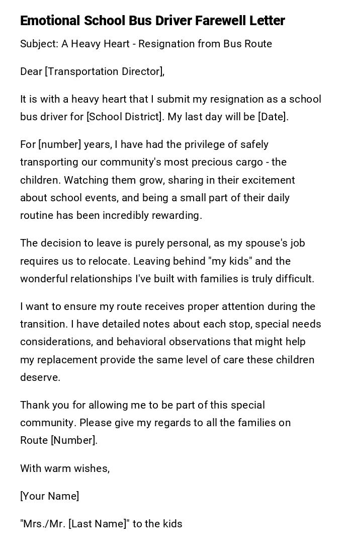 Emotional School Bus Driver Farewell Letter