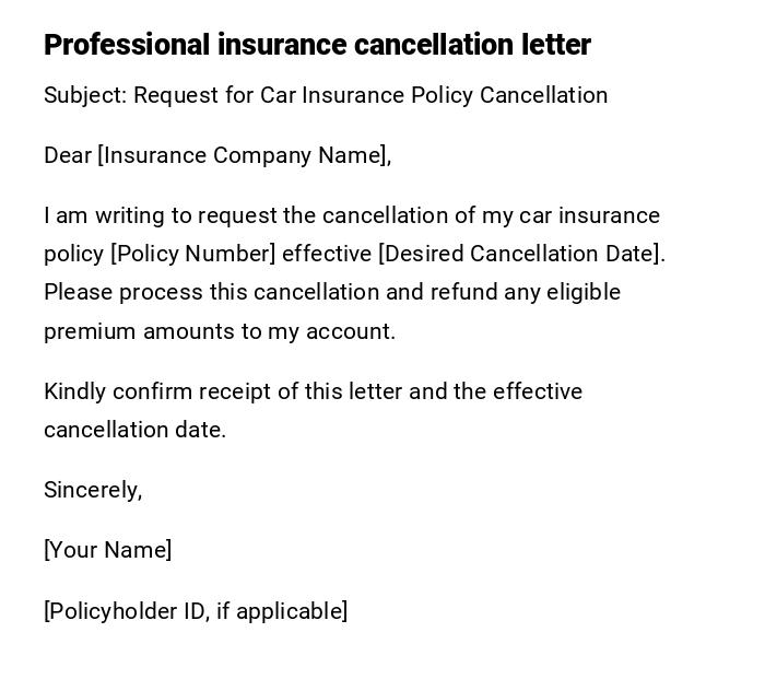 Professional insurance cancellation letter Professional insurance cancellation letter
