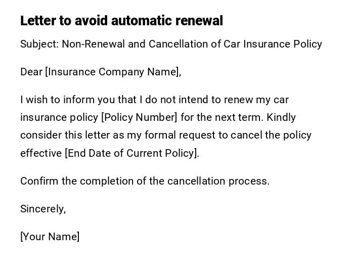 Letter to avoid automatic renewal Letter to avoid automatic renewal