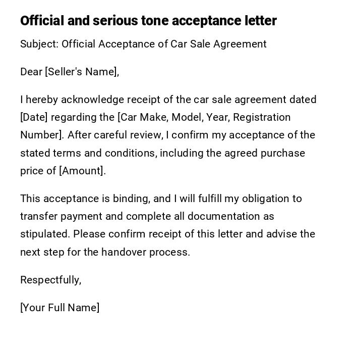 Official and serious tone acceptance letter Official and serious tone acceptance letter