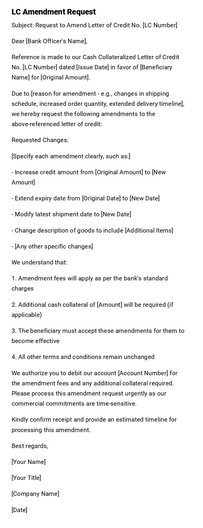 LC Amendment Request LC Amendment Request