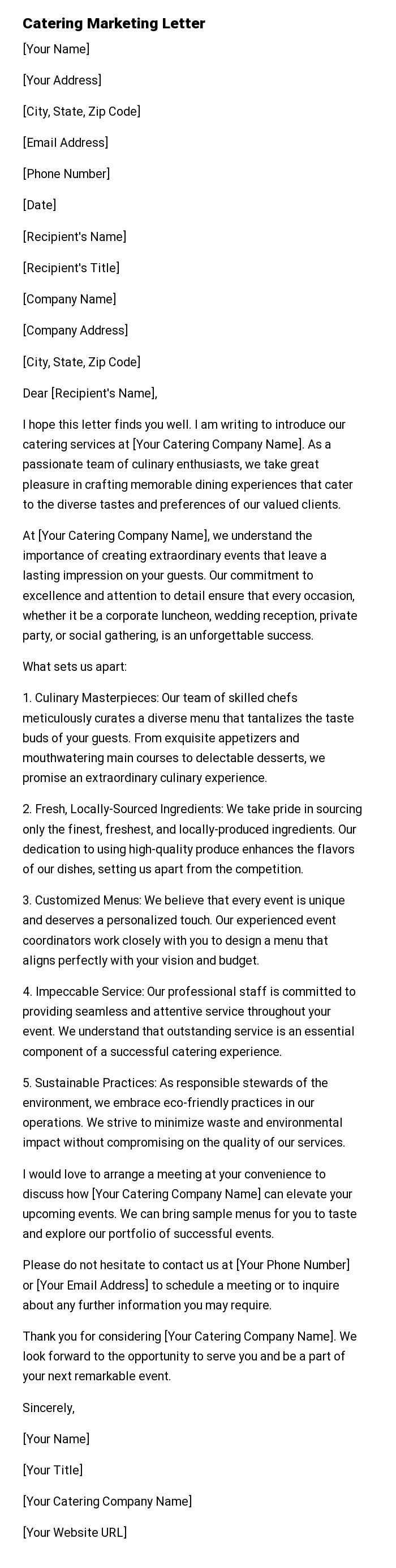 Catering Marketing Letter