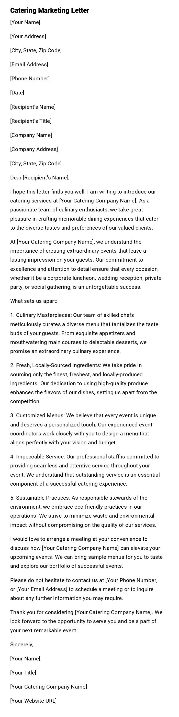 Catering Marketing Letter