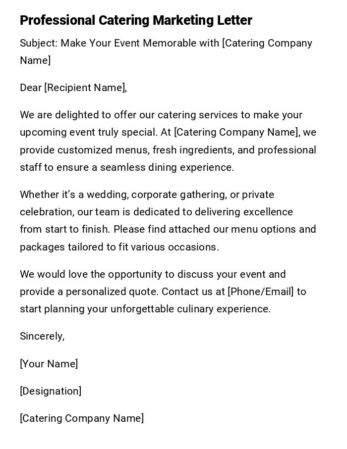 Professional Catering Marketing Letter Professional Catering Marketing Letter