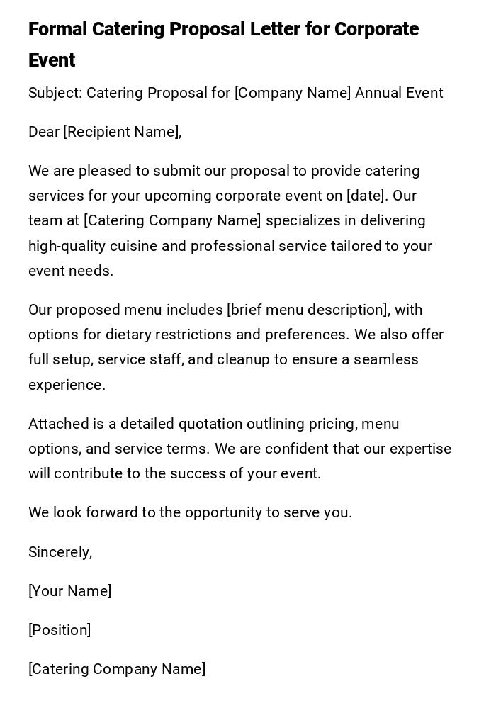 Formal Catering Proposal Letter for Corporate Event