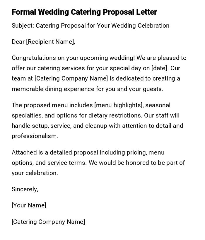 Formal Wedding Catering Proposal Letter
