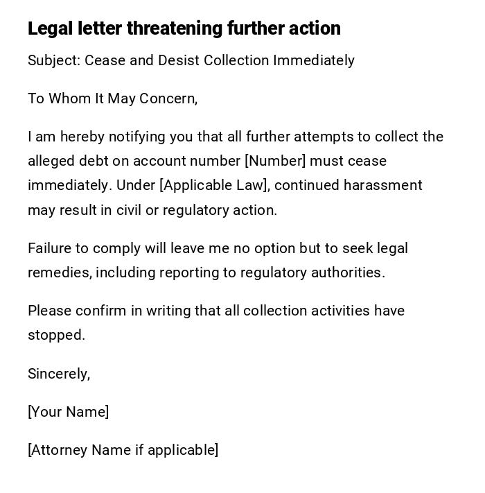 Legal letter threatening further action Legal letter threatening further action