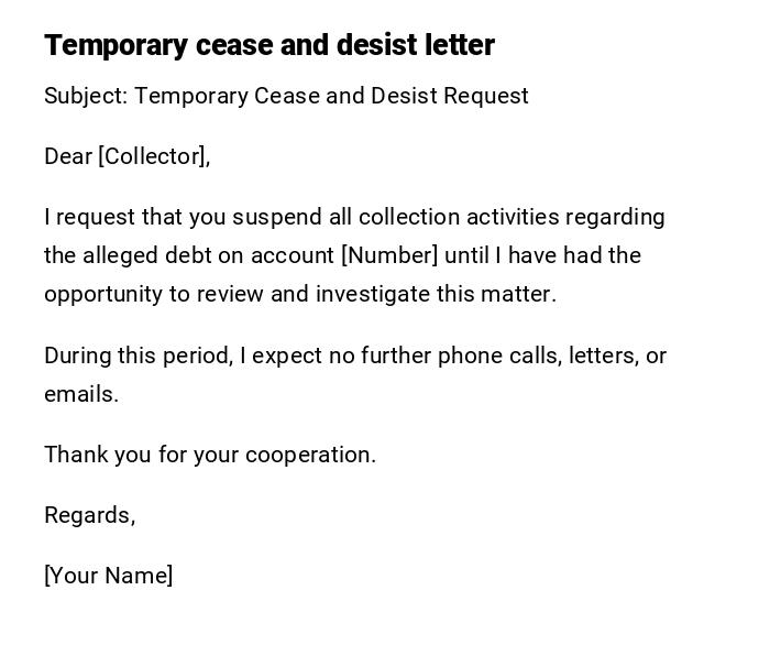 Temporary cease and desist letter Temporary cease and desist letter