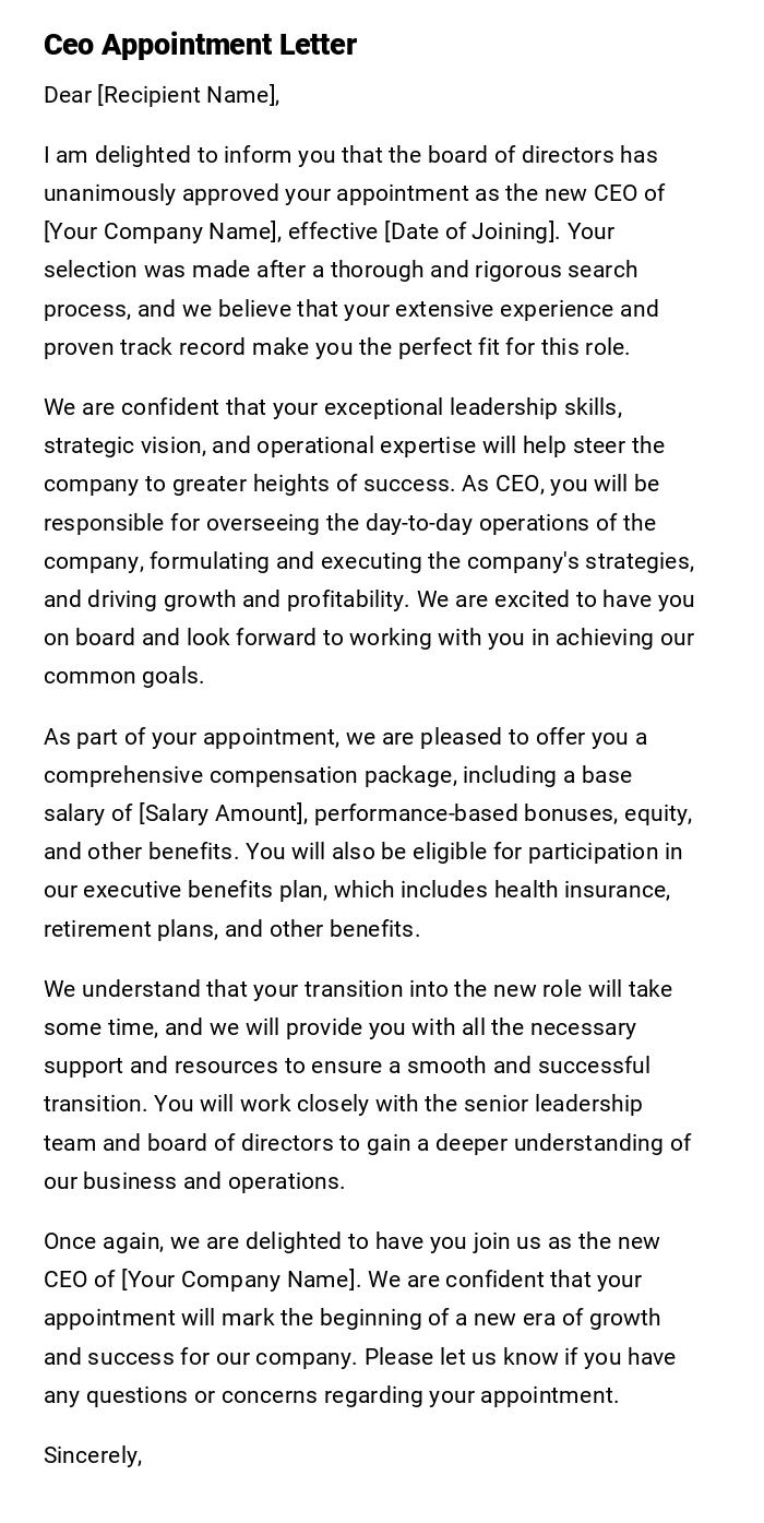 Ceo Appointment Letter