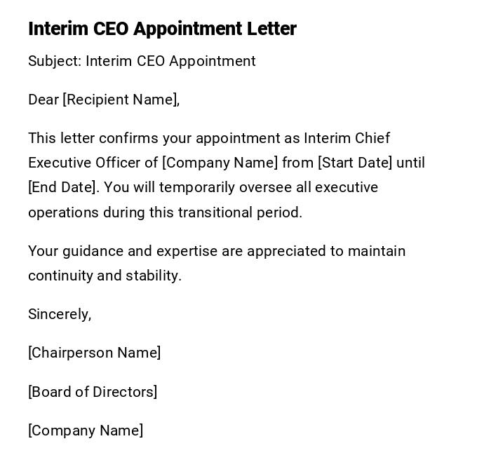 Interim CEO Appointment Letter Interim CEO Appointment Letter