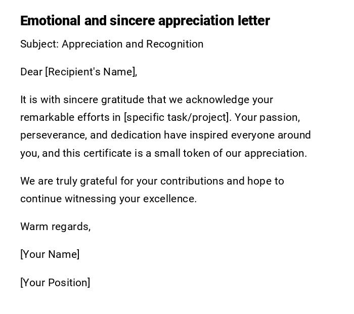 Emotional and sincere appreciation letter